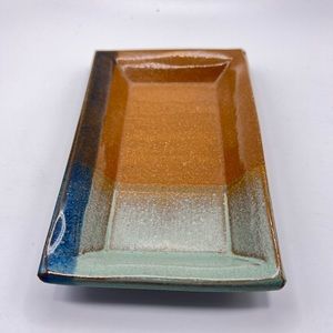 Signed studio pottery tri-color stoneware tray.